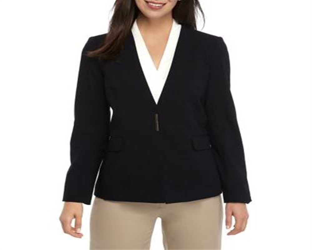 Calvin Klein Blazer Feminino Sem Gola e Botão Único Azul Marinho Tamanho 16