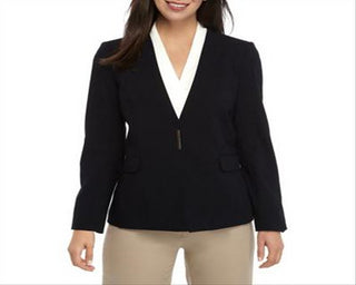 Calvin Klein Blazer Feminino Sem Gola e Botão Único Azul Marinho Tamanho 16