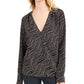 Blusa cruzada com estampa de corrente feminina Michael Kors, cinza, tamanho grande