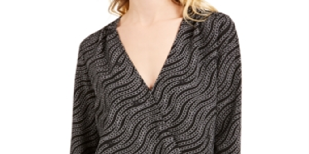 Blusa cruzada com estampa de corrente feminina Michael Kors, cinza, tamanho grande