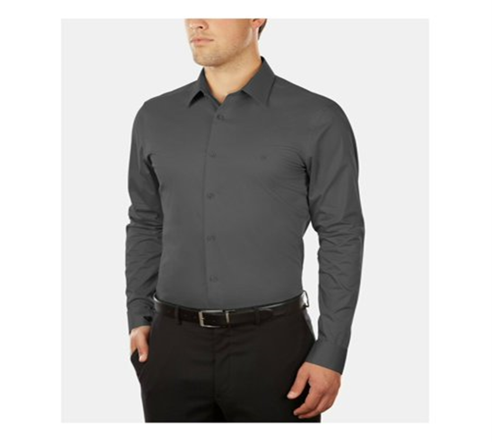 Camisa social masculina CALVIN KLEIN de algodão com gola cinza e ajuste slim, tamanho 2XL