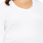 Karen Scott Top Feminino Plus Size com Decote em V e Ilhós Branco Tamanho 1X