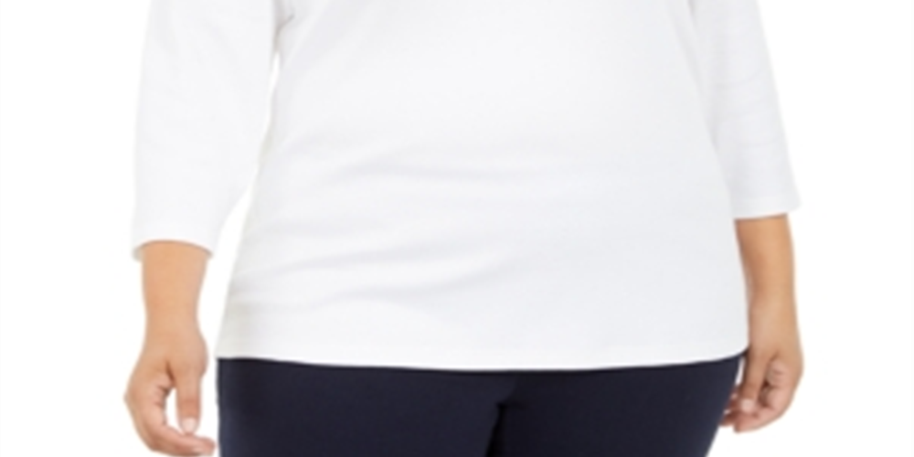 Karen Scott Top Feminino Plus Size com Decote em V e Ilhós Branco Tamanho 1X