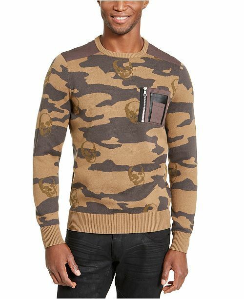 Suéter masculino de algodão com ajuste clássico e gola redonda camuflada marrom Inc 3XL