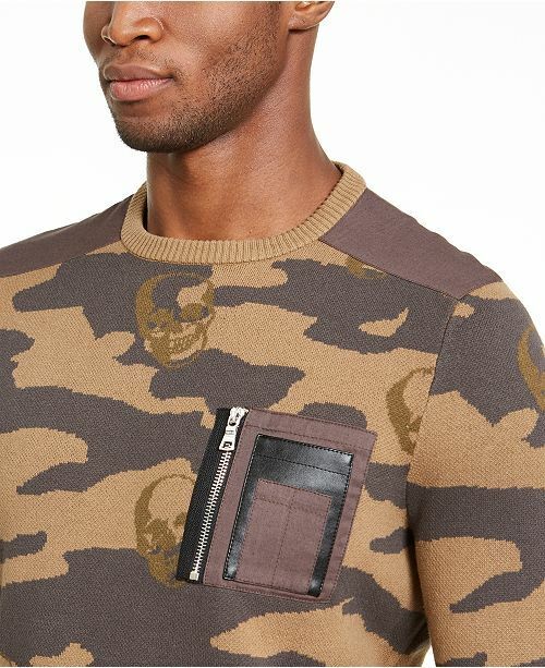 Suéter masculino de algodão com ajuste clássico e gola redonda camuflada marrom Inc 3XL