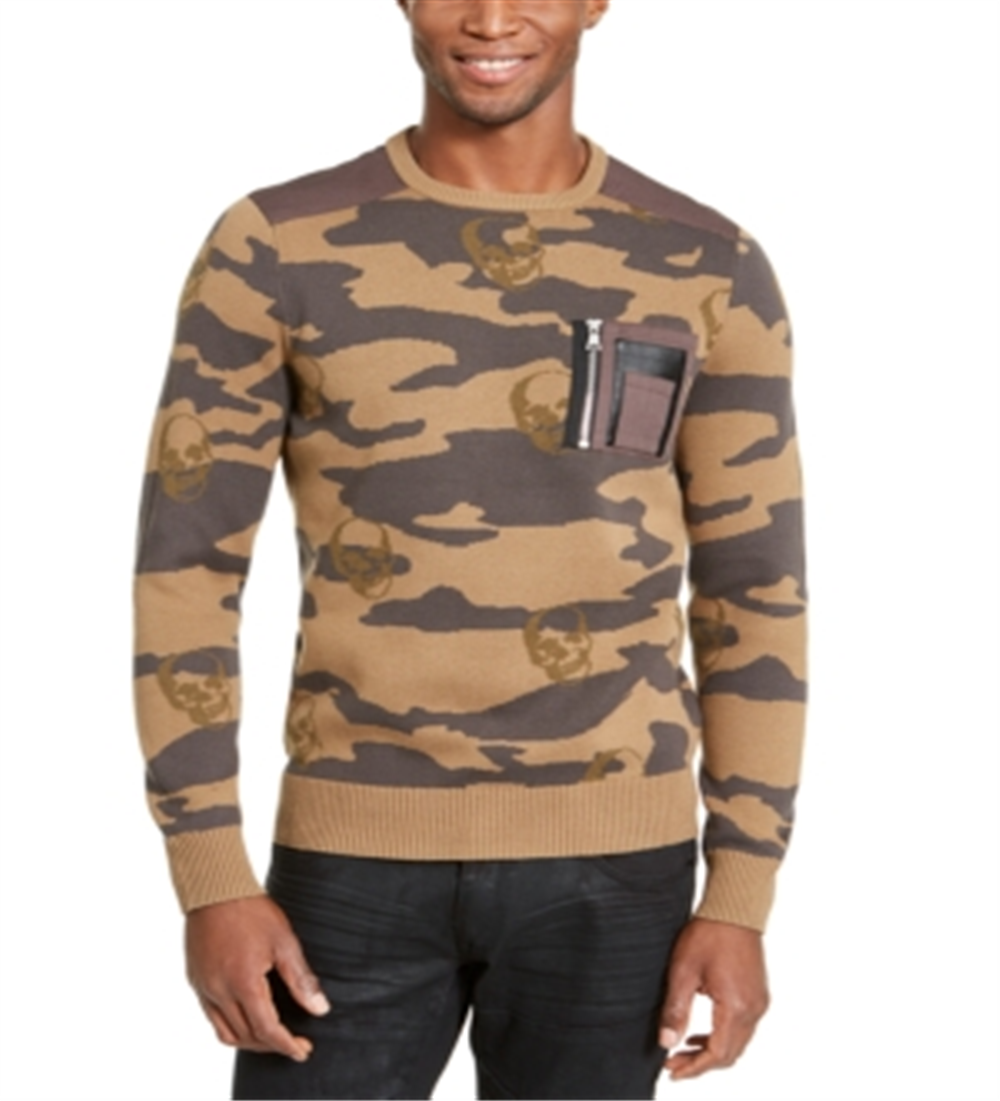 Suéter masculino de algodão com ajuste clássico e gola redonda camuflada marrom Inc 3XL