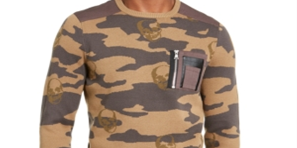 Suéter masculino de algodão com ajuste clássico e gola redonda camuflada marrom Inc 3XL
