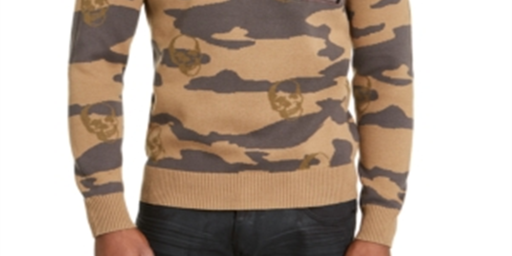 Suéter masculino de algodão com ajuste clássico e gola redonda camuflada marrom Inc 3XL