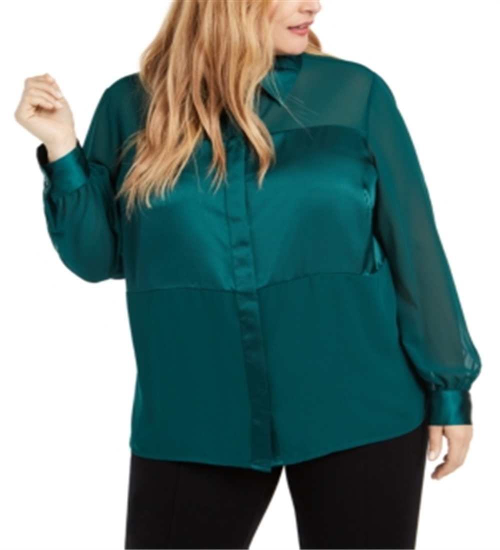 Top Alfani Plus Size de Cetim Mix-Media Verde Esmeralda Verdadeiro Tamanho 1X