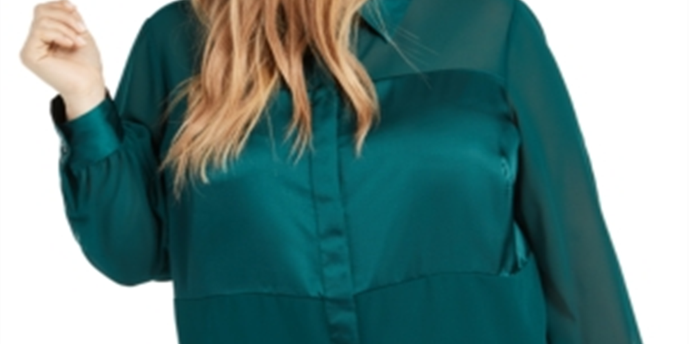 Top Alfani Plus Size de Cetim Mix-Media Verde Esmeralda Verdadeiro Tamanho 1X