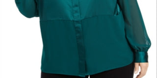 Top Alfani Plus Size de Cetim Mix-Media Verde Esmeralda Verdadeiro Tamanho 1X