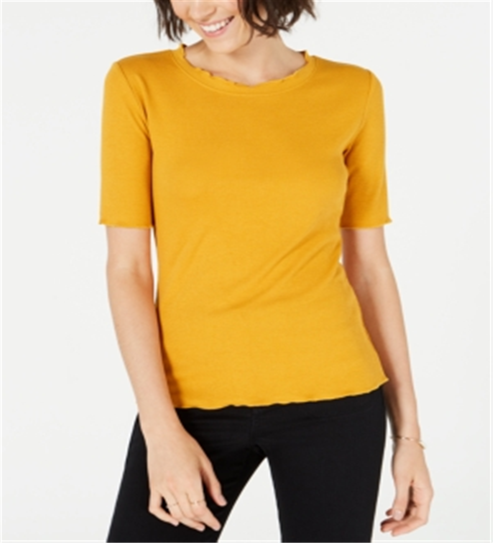 Blusa Maison Jules com gola redonda e mangas cotovelo, amarelo papoula dourada, tamanho GG