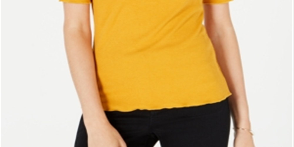 Blusa Maison Jules com gola redonda e mangas cotovelo, amarelo papoula dourada, tamanho GG