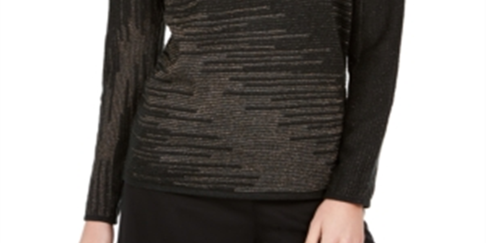 Top de malha metálica feminino JM Collection, preto profundo, tamanho XS