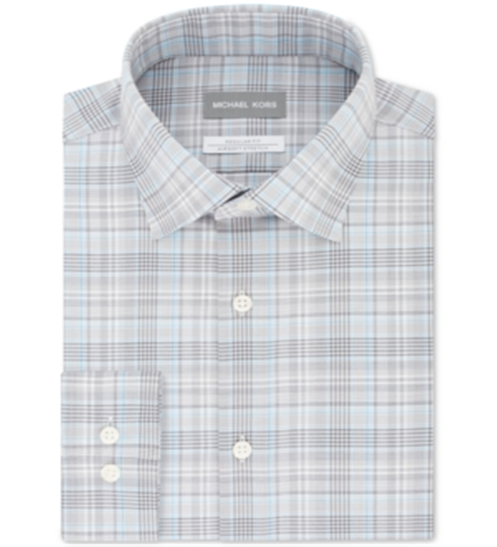 Camisa social masculina Michael Kors Classic Regular Fit, sem passar roupa, para Airsoft Performance, xadrez elástica, cinza, tamanho GG