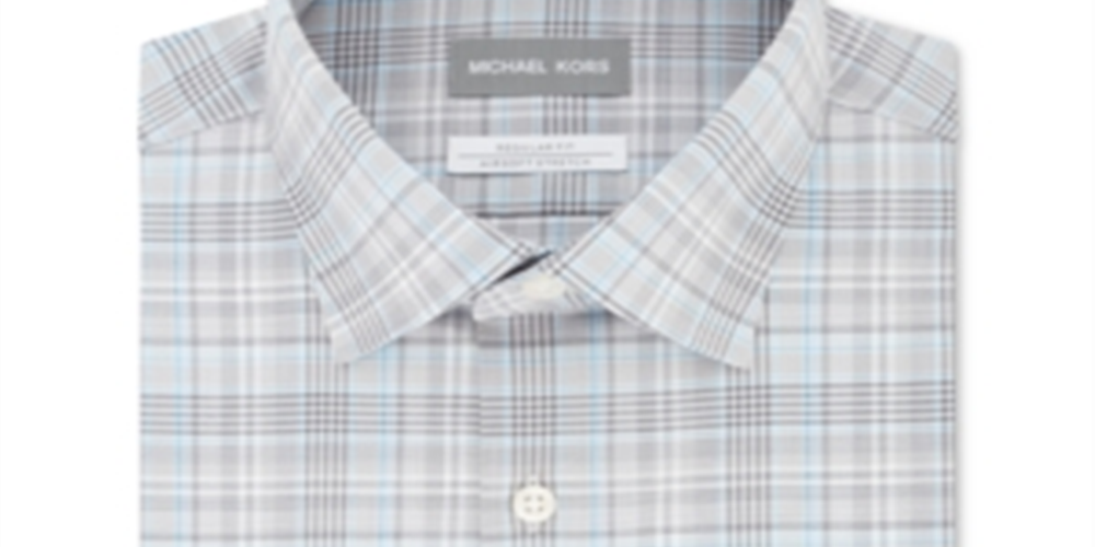 Camisa social masculina Michael Kors Classic Regular Fit, sem passar roupa, para Airsoft Performance, xadrez elástica, cinza, tamanho GG