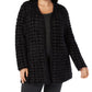 Cardigan estampado Alfani Plus Eyelash Yarn feminino, preto, tamanho 0X