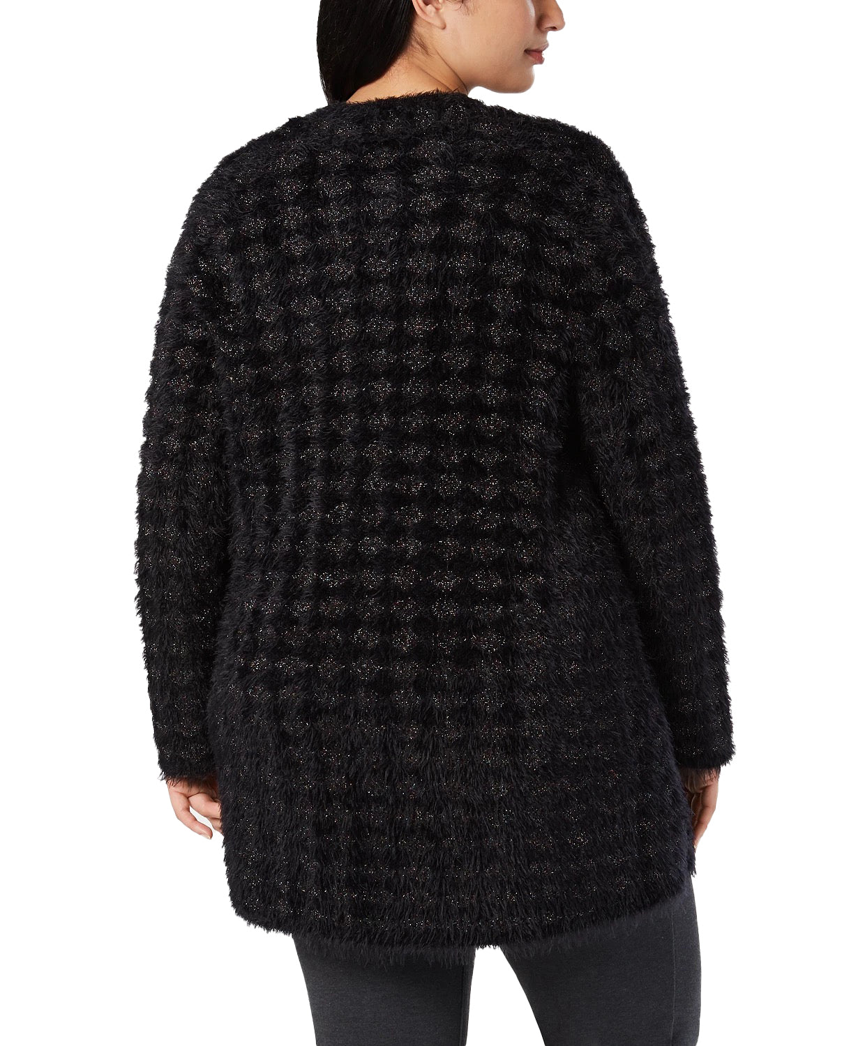 Cardigan estampado Alfani Plus Eyelash Yarn feminino, preto, tamanho 0X