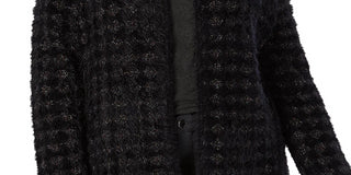 Cardigan estampado Alfani Plus Eyelash Yarn feminino, preto, tamanho 0X