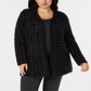 Cardigan estampado Alfani Plus Eyelash Yarn feminino, preto, tamanho 0X