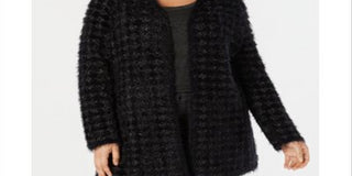 Cardigan estampado Alfani Plus Eyelash Yarn feminino, preto, tamanho 0X