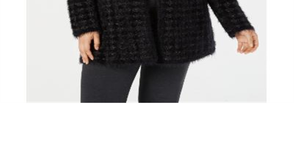 Cardigan estampado Alfani Plus Eyelash Yarn feminino, preto, tamanho 0X