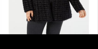 Cardigan estampado Alfani Plus Eyelash Yarn feminino, preto, tamanho 0X