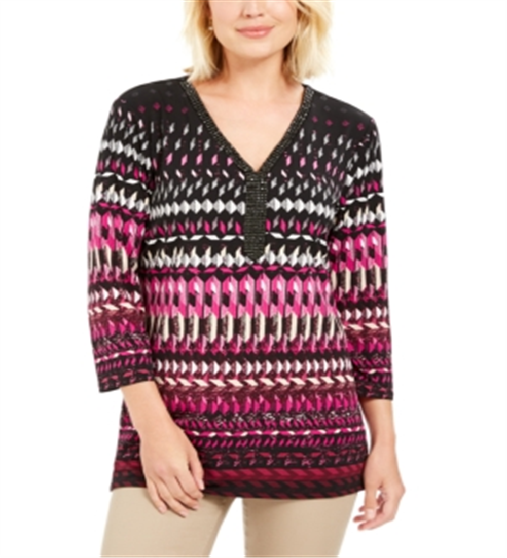 Túnica estampada pequena da coleção JM Geo Beat rosa tamanho grande