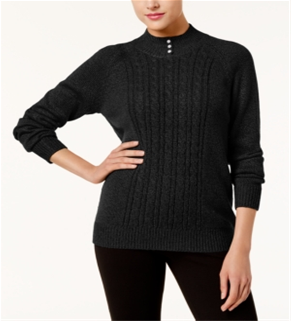 Karen Scott Suéter Feminino Gola Careca com Acabamento em Botões, Marrom, Preto, Tamanho GG