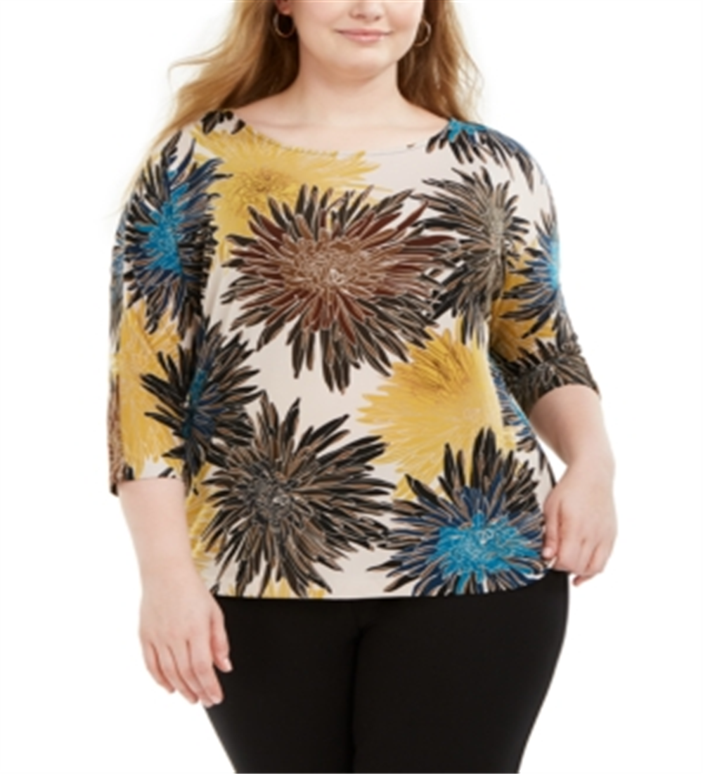 Blusa feminina Alfani Plus com estampa de manga dolman, amarela, tamanho 2X