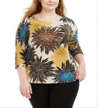 Blusa feminina Alfani Plus com estampa de manga dolman, amarela, tamanho 2X