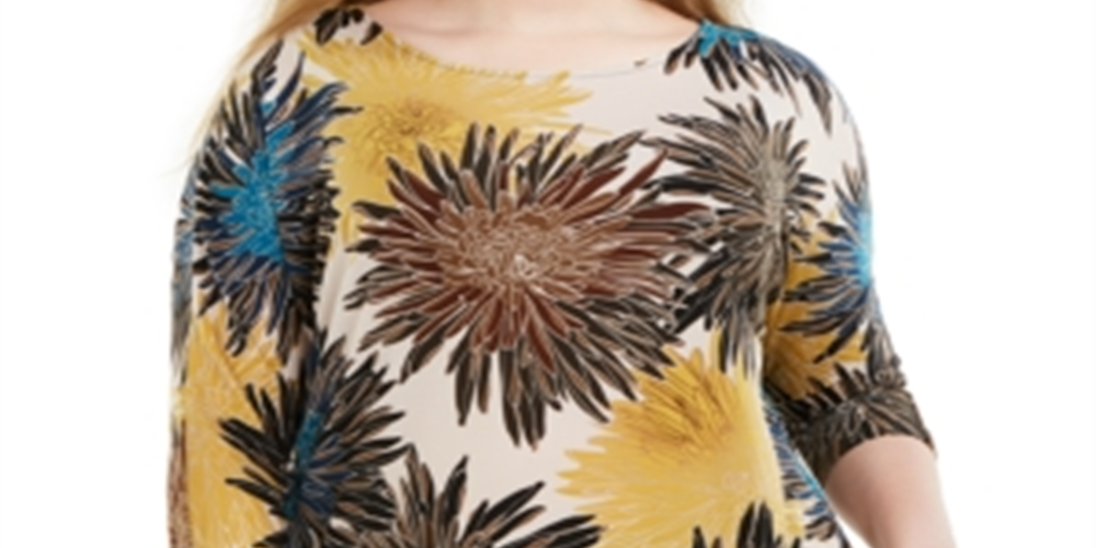 Blusa feminina Alfani Plus com estampa de manga dolman, amarela, tamanho 2X