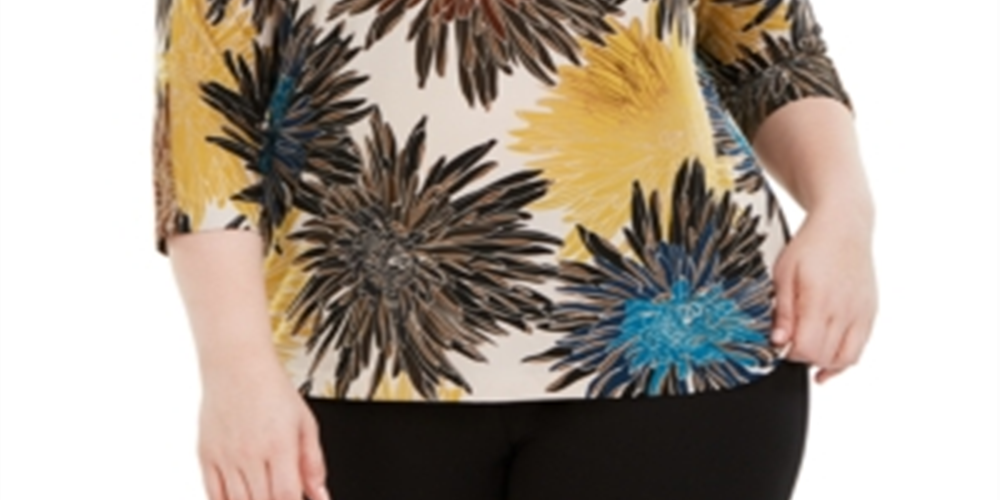 Blusa feminina Alfani Plus com estampa de manga dolman, amarela, tamanho 2X