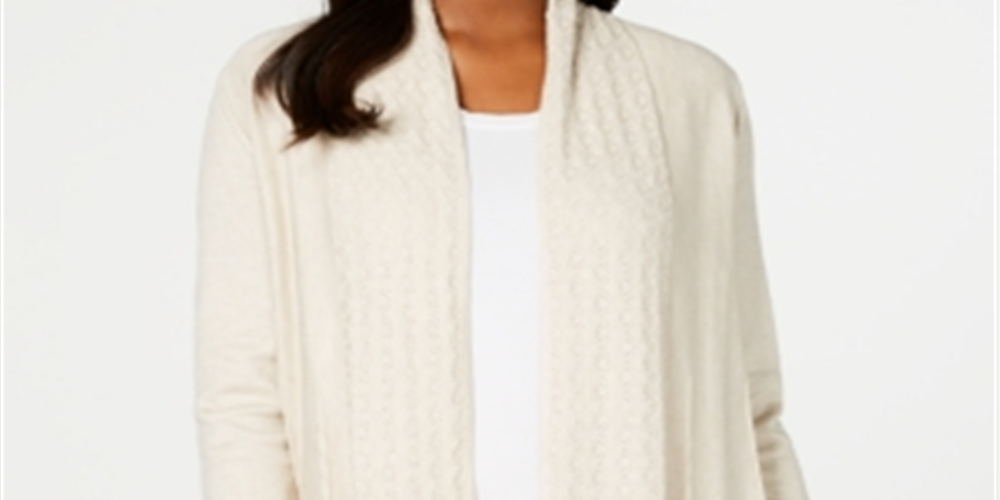 Cardigan feminino Karen Scott com frente aberta, marrom mesclado, tamanho XS