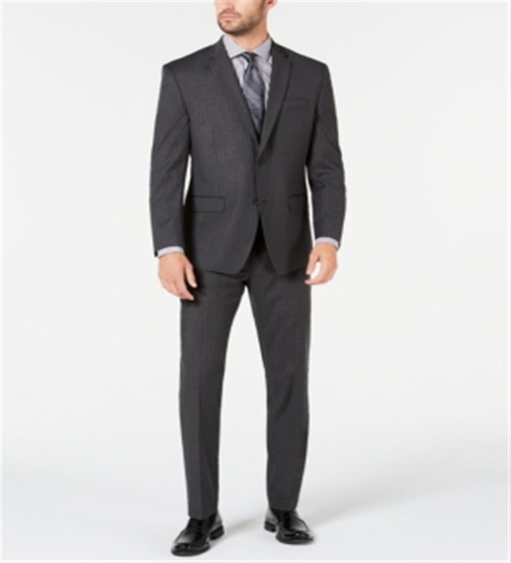Terno masculino listrado cinza escuro com ajuste moderno Marc New York by Andrew Marc, tamanho 44