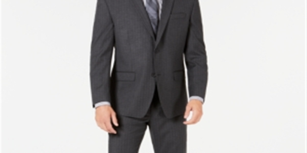 Terno masculino listrado cinza escuro com ajuste moderno Marc New York by Andrew Marc, tamanho 44