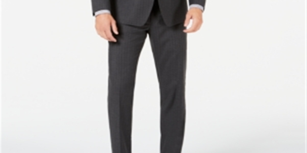 Terno masculino listrado cinza escuro com ajuste moderno Marc New York by Andrew Marc, tamanho 44