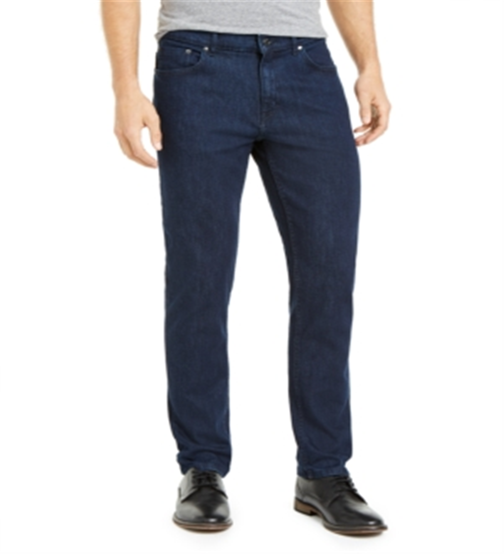 Calça jeans masculina DKNY de cintura média e perna reta, azul, tamanho 33x32