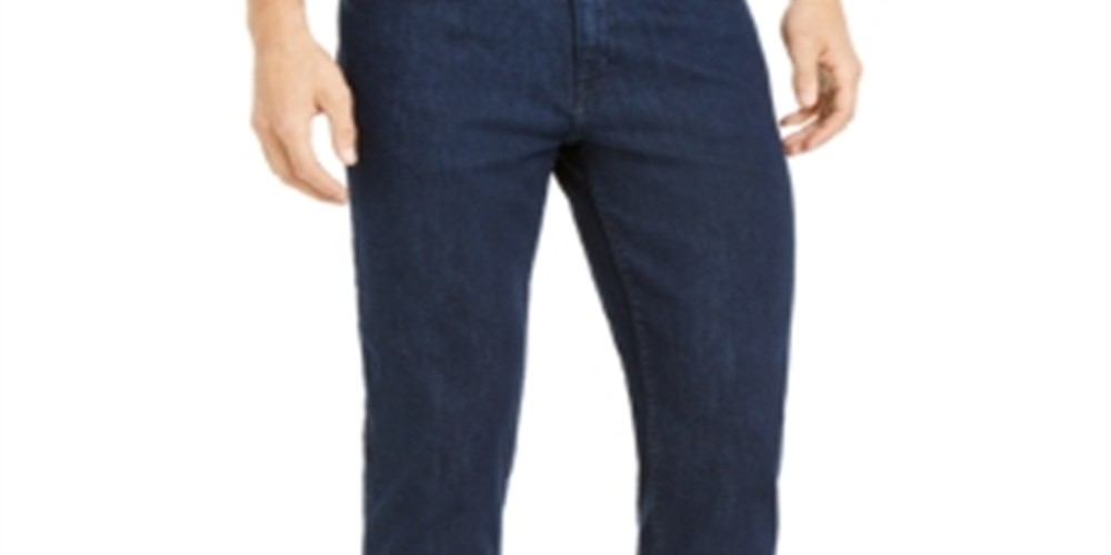 Calça jeans masculina DKNY de cintura média e perna reta, azul, tamanho 33x32