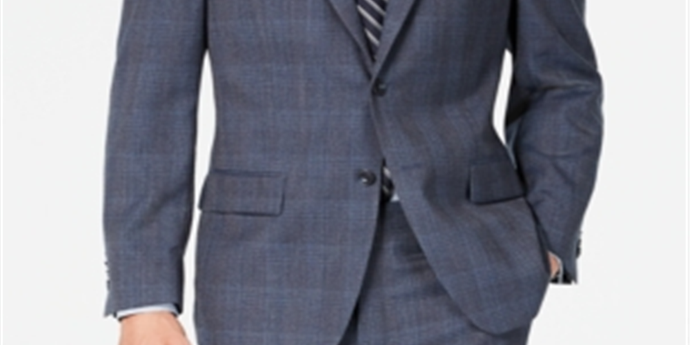 Blazer masculino Michael Kors xadrez com estampa entalhada em lã, azul-marinho, tamanho 50 R