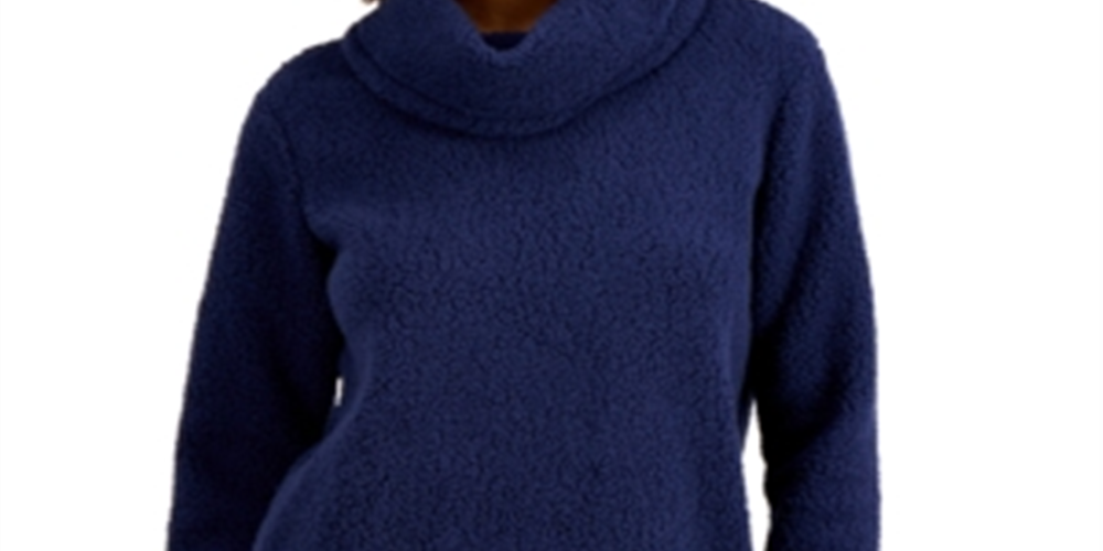 Suéter pulôver feminino com gola alta, azul real, tamanho P, estilo &amp; co