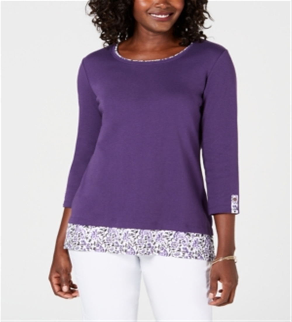 Blusa feminina Karen Scott com acabamento estampado, roxa, tamanho pequeno GG