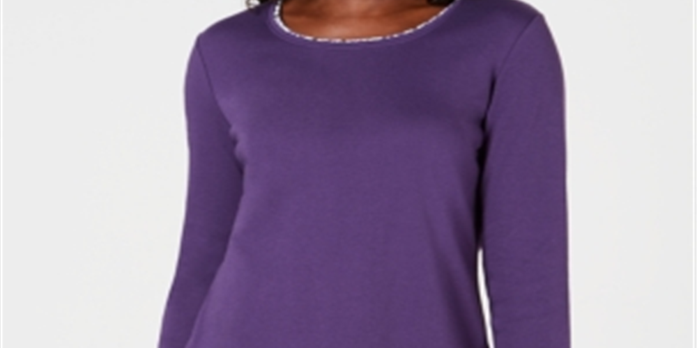 Blusa feminina Karen Scott com acabamento estampado, roxa, tamanho pequeno GG