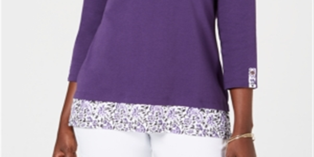 Blusa feminina Karen Scott com acabamento estampado, roxa, tamanho pequeno GG