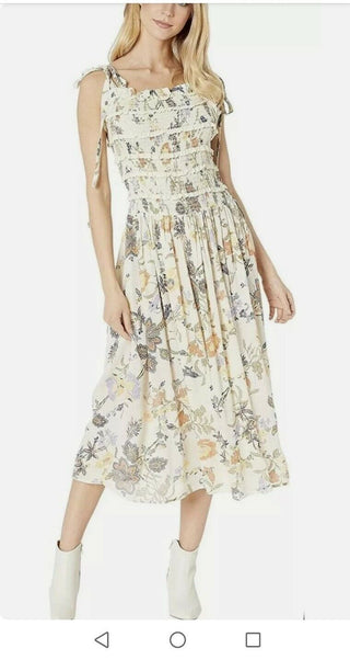 Vestido feminino sem mangas com decote em V e bainha MIDI, cor marfim, tamanho P, FREE PEOPLE