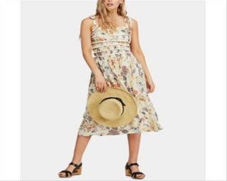 Vestido feminino sem mangas com decote em V e bainha MIDI, cor marfim, tamanho P, FREE PEOPLE