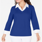 Karen Scott Petite Top de Algodão com Camadas Ultra Azul Tamanho Petite Pequeno