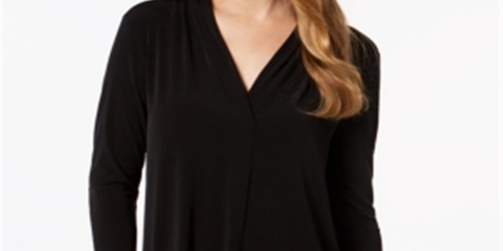 Top feminino Charter Club com manga 3/4, preto, tamanho X-S