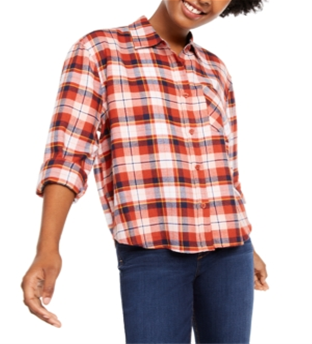Camisa xadrez de flanela Ultra Flirt Juniors, vermelho ocre, tamanho P