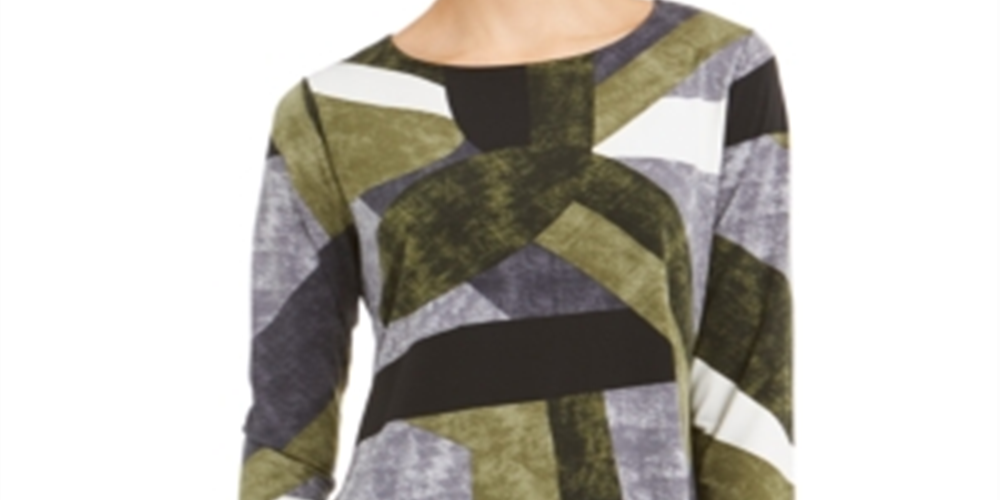 Blusa feminina Alfani com estampa texturizada e colorblock, verde, tamanho pequeno